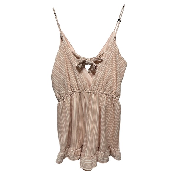 PPLA Mooney Woven Romper Pink Ivory Striped Ruffle Tie Back Size Large NEW USA - Picture 4 of 9